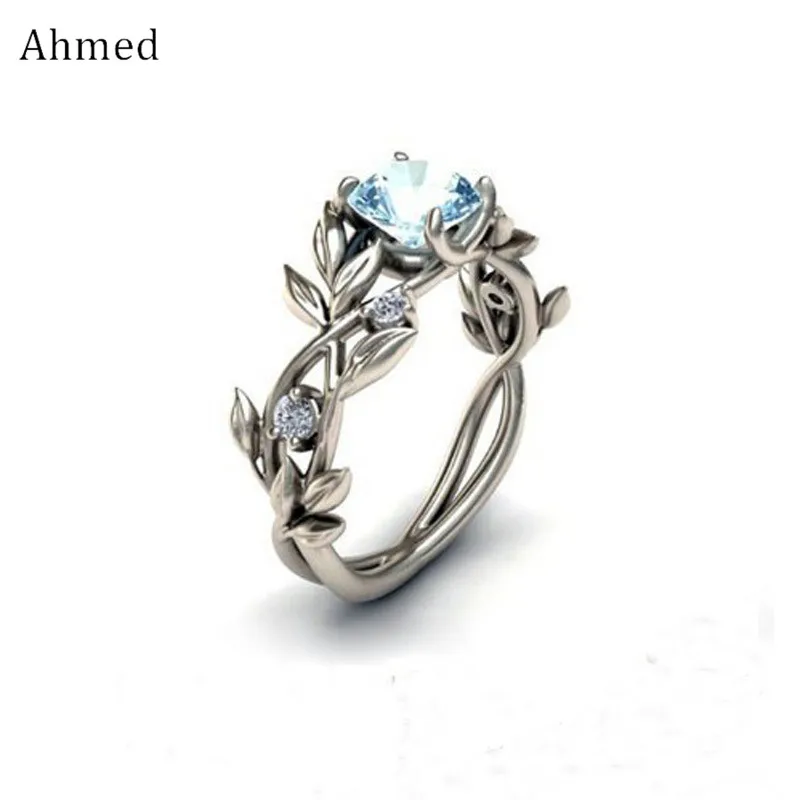 Модные серебристые кольца Ahmed с кристаллами в форме цветка и листьев для женщин