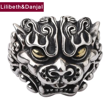 

2019 New Punk Lucky Brave Troops Adjustable Rings 100% Real 925 Sterling Silver jewelry men's engagement Black Opening Ring R144