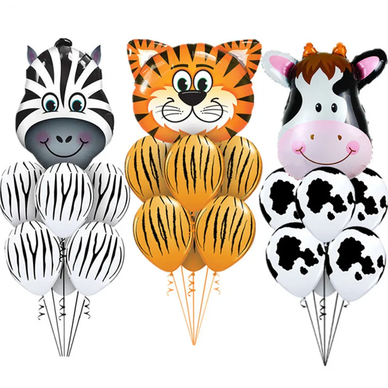 

7 pcs/lot Tiger Zebra Cow Animal Air Helium Latex Balloon for Kids Gift Birthday Party Decor Animal Zoo Theme Supplies Toys