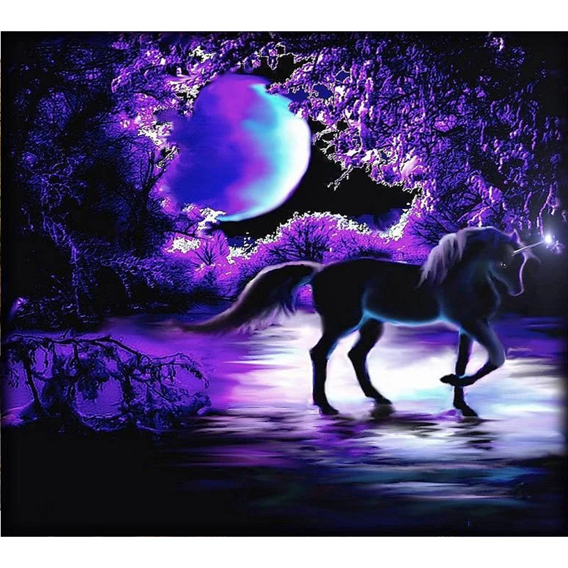 New 5d diamond embroidery kits cross stitch purple unicorn home decor