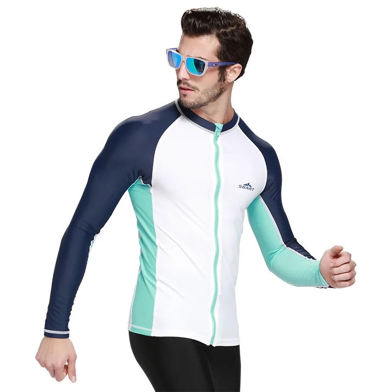 SBART Men White Long Sleeve Wetsuit Men Rash Guard Top Surfing Swimwear