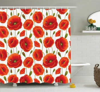 

Poppy Flowers Series Decor Shower Curtain Passionate Flowers Waterproof Polyester Bathroom Decorative Shower Curtains Red