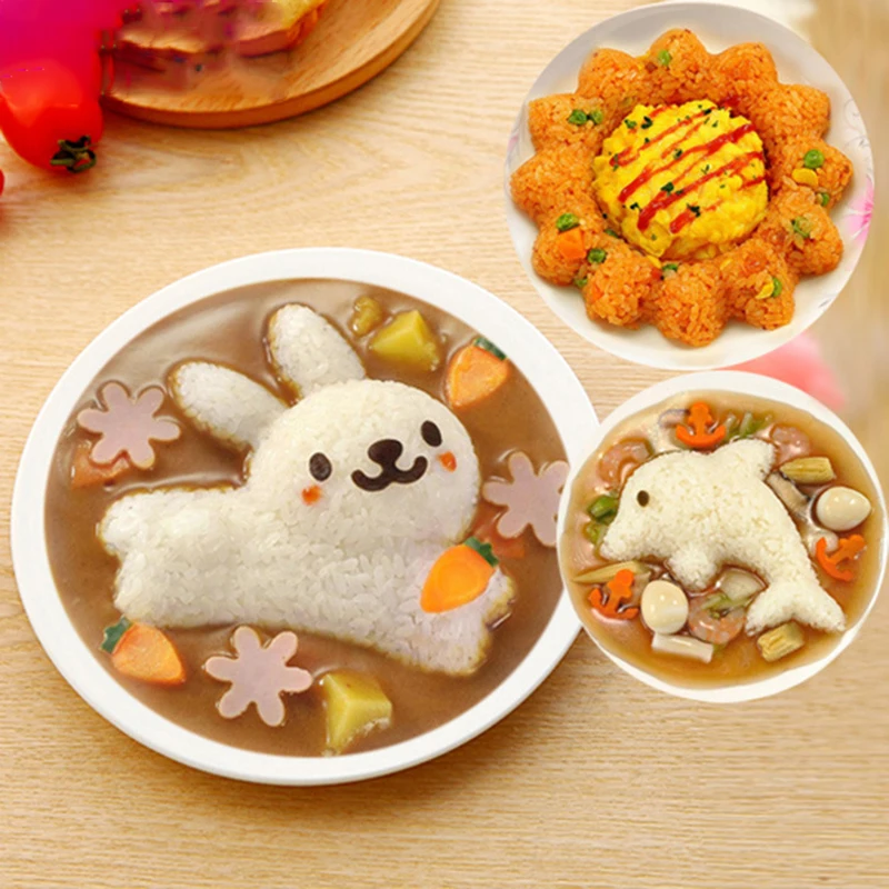 4 шт./компл. Кухня Суши рис Плесень DIY Kit Kawaii Кролик дельфины Bento онигири рис Плесень Суши Инструмент