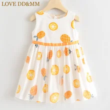 Платья для девочек с надписью «LOVE DD& MM» Новинка года, летняя детская одежда Сетчатое платье без рукавов с круглым вырезом и принтом лимонов и ананасов для девочек
