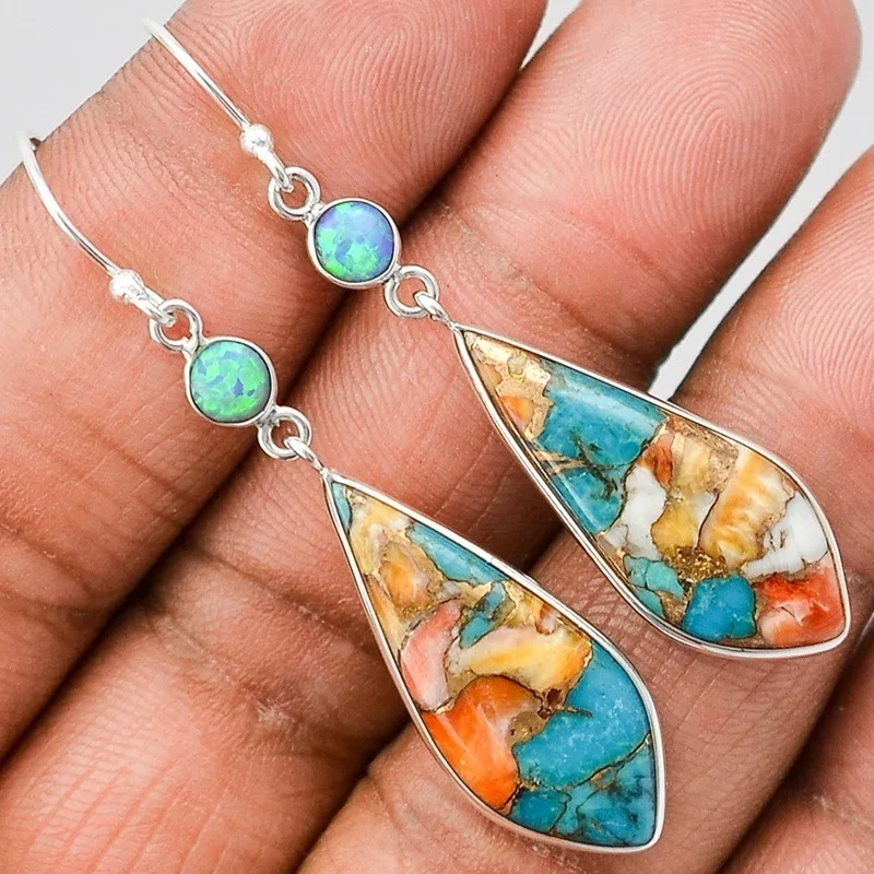 

New Vintage Multicolored Natural Glass Stone Geometry Dangle Earrings for Women Statement Ear Jewelry Oorbellen korean Earrings