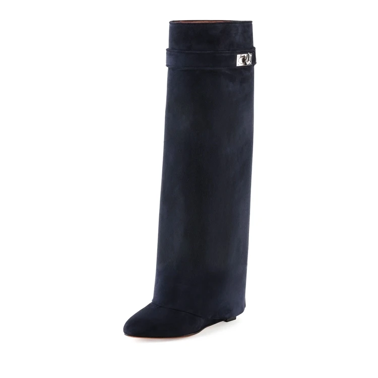 

2017 New Women Genuine Leather Boots Pointed Toe Hight Increasing Fashion Female Over The Knee Boots Slip On Mix Colors Shoes