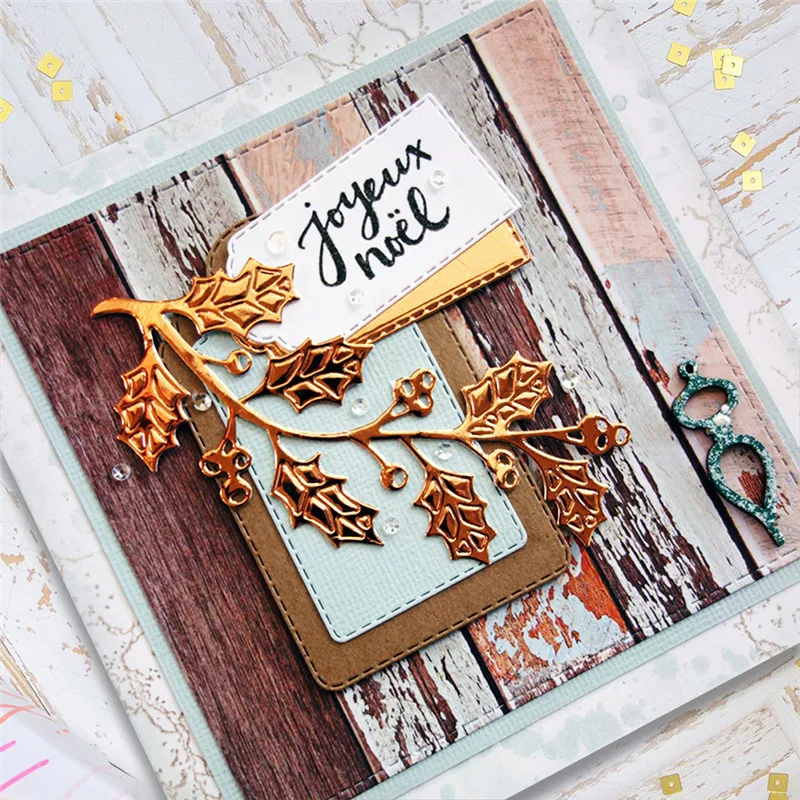 

GJCrafts Lacy Holly Branch Botanical Metal Cutting Dies Scrapbooking for Card Making DIY Embossing Cuts New Craft Die