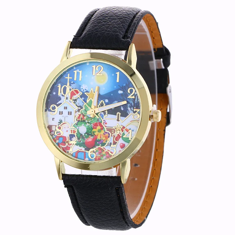 Модные Повседневное Для женщин кварцевые наручные часы кожаный Женские часы-браслеты платье Смотреть Reloj Mujer Рождество дерево детский