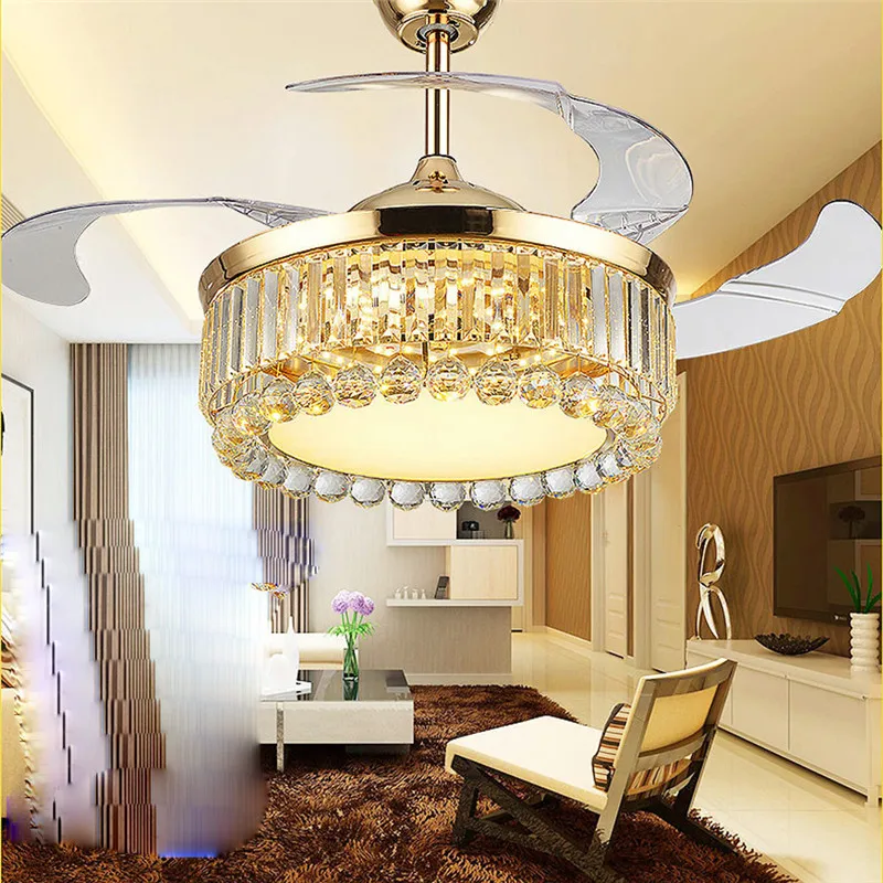 Us 307 11 13 Off Led Clear Crystal Ceiling Fans Light 110 220v Fan 42 Inch 108cm Remote Control 3 Colors Temperature Free Shooping In Ceiling Fans