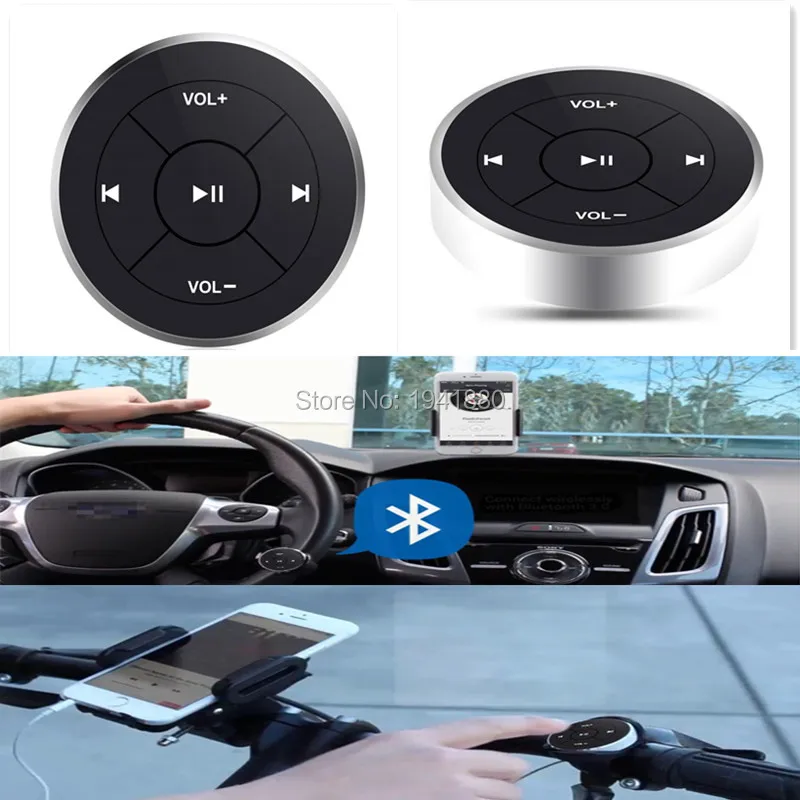 imágenes para 2 unids botón de control remoto en el volante de Mando Multimedia Bluetooth Inalámbrico para coche de la motocicleta manillar de la bici de control remoto de música imágenes para 2 unids botón de control remoto en el volante de Mando Multimedia Bluetooth Inalámbrico para coche de la motocicleta manillar de la bici de control remoto de música