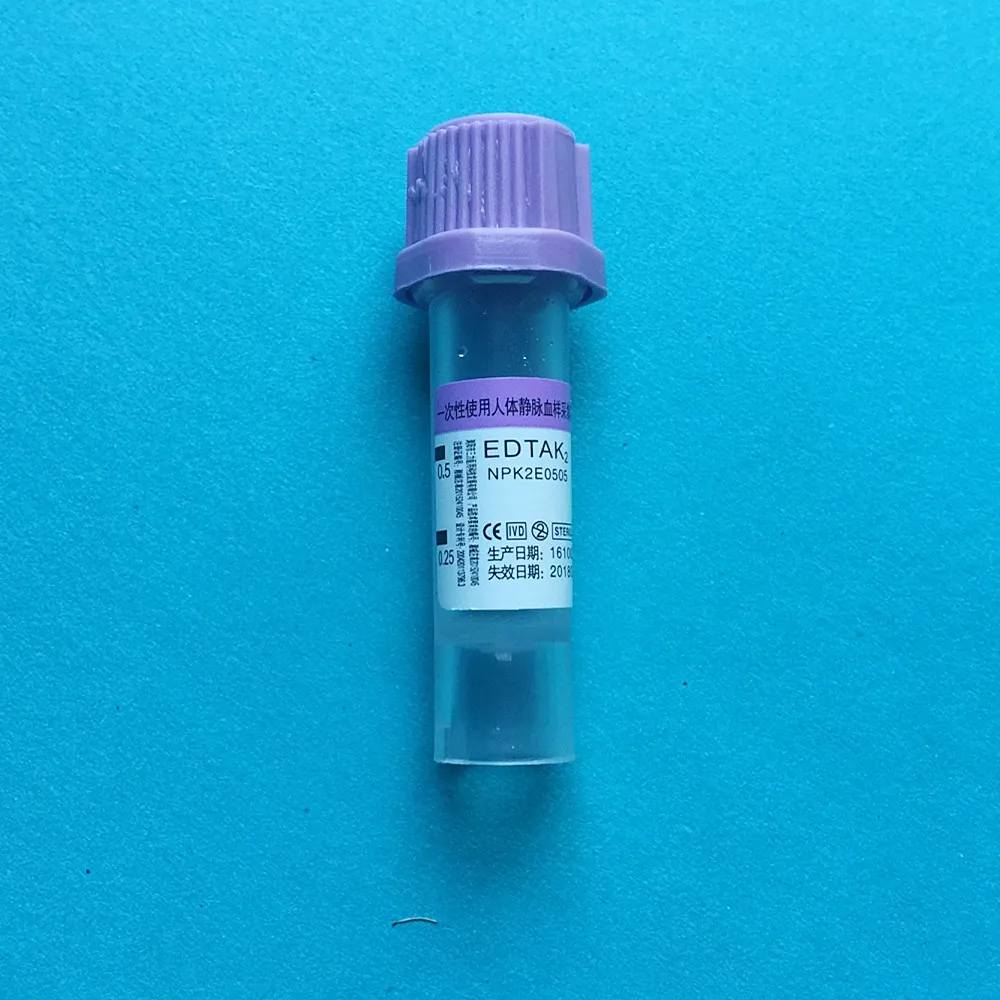Одноразовая Стерильная микро-трубка для сбора крови с EDTAK2, фиолетовая трубка для антикоагуляции для детей 0,5 мл, 100 шт