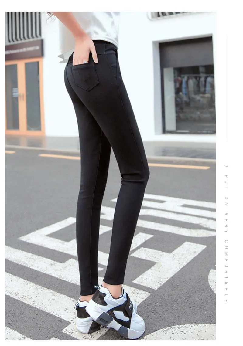 office lady OL pant solid navy black pocket skinny cotton blended pants for women elastic fitted ankle pencil leggings tiktok leggings