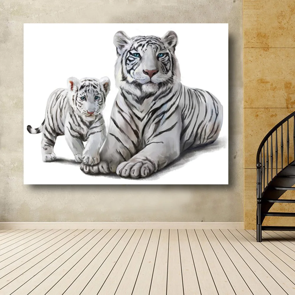

Embelish White Tigers Watercolor Paintings Animals Wall Posters For Living Room HD Print Canvas Oil Painting Home Decor Pictures