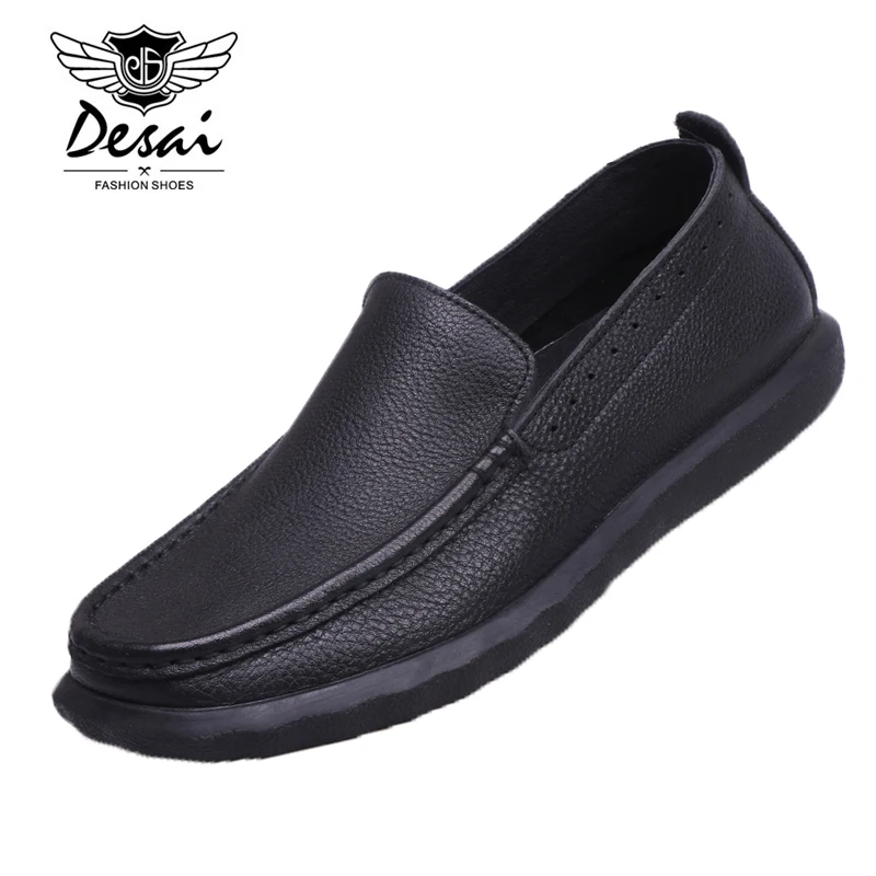 Slip Desai Genuíno Sapatos Nova Negócios Black Ocasional Preto Marrom Respirável Condução Shoes De brown Dos on Homens Couro Preguiçosos n1q8YEw1xr
