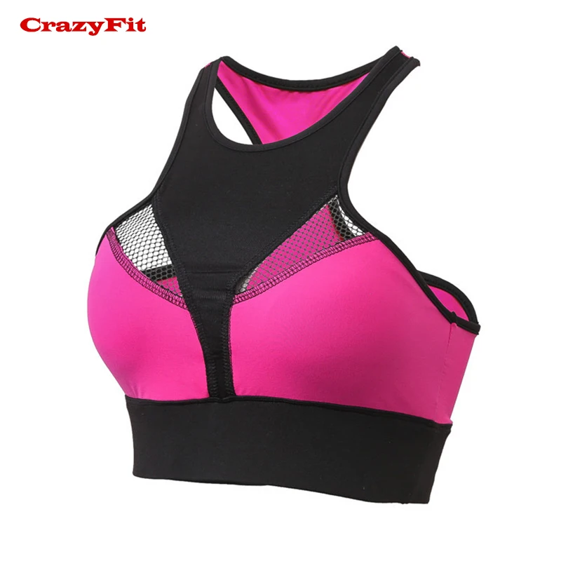Женский сетчатый бюстгальтер Crazyfit розовый спортивный с пуш ап эффектом высокой