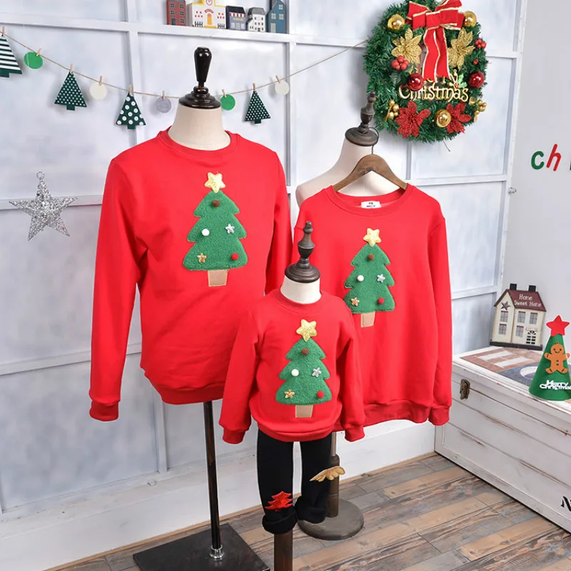 style1 Для мамы, папы и детей Семья рубашки для рождественской вечеринки комплекты одежды Семья Loook Рождественский олень дерево печати добавить шерсть мягкая одежда - Цвет: style1