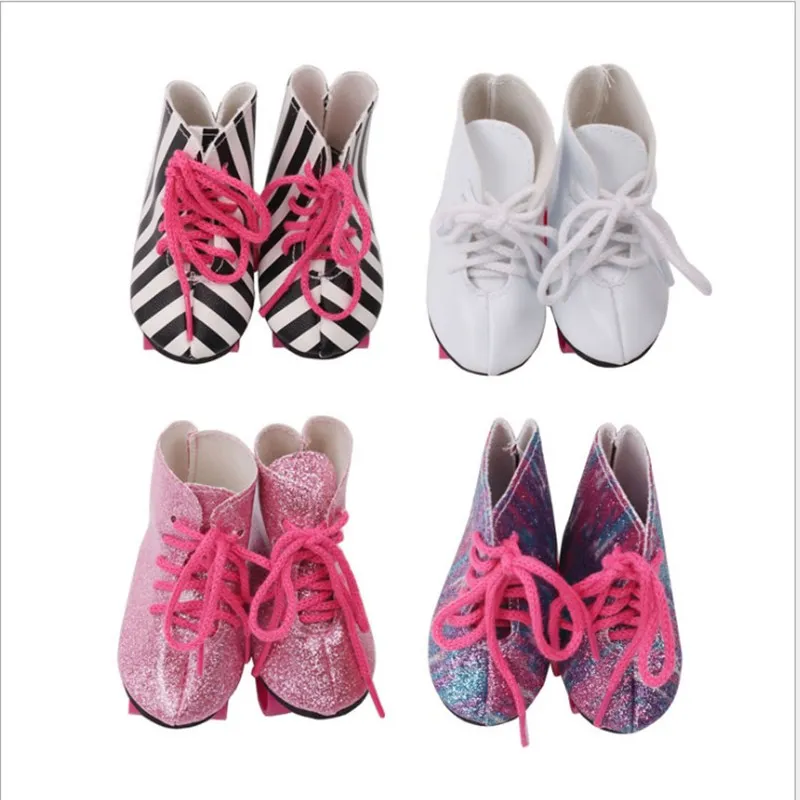 

Doll Shoes Accessories Born Baby Fit 40-43cm White And Pink Doll Handmade Skate Shoes For Baby Birthday Gift
