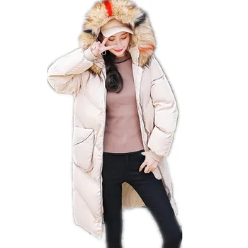 

Hooded Colorful Fur Collar Winter Women Jackets 2018 New Medium-Long Down Cotton Jacket Thicken Female Winter Coats ParkasCQ2644