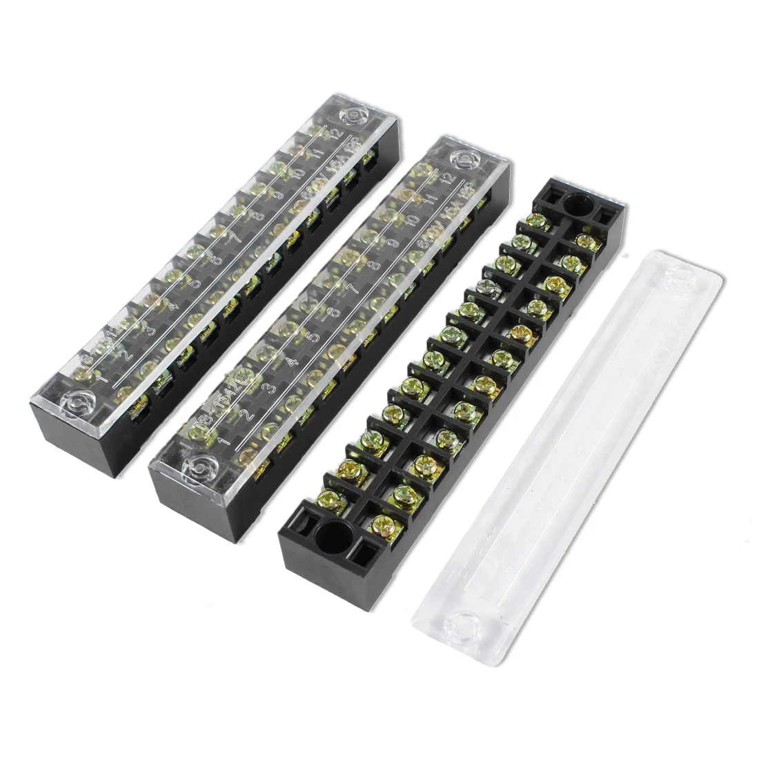 3 Pcs 600V 15A 12 Positions Dual Rows Covered Barrier Screw Terminal