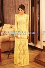 2016 neueste Einbau Sexy Lady Schöne New Fashion Long Sleeves Gelbe Spitze Kristalle Romantische Nixe Veranstaltung Abendkleider