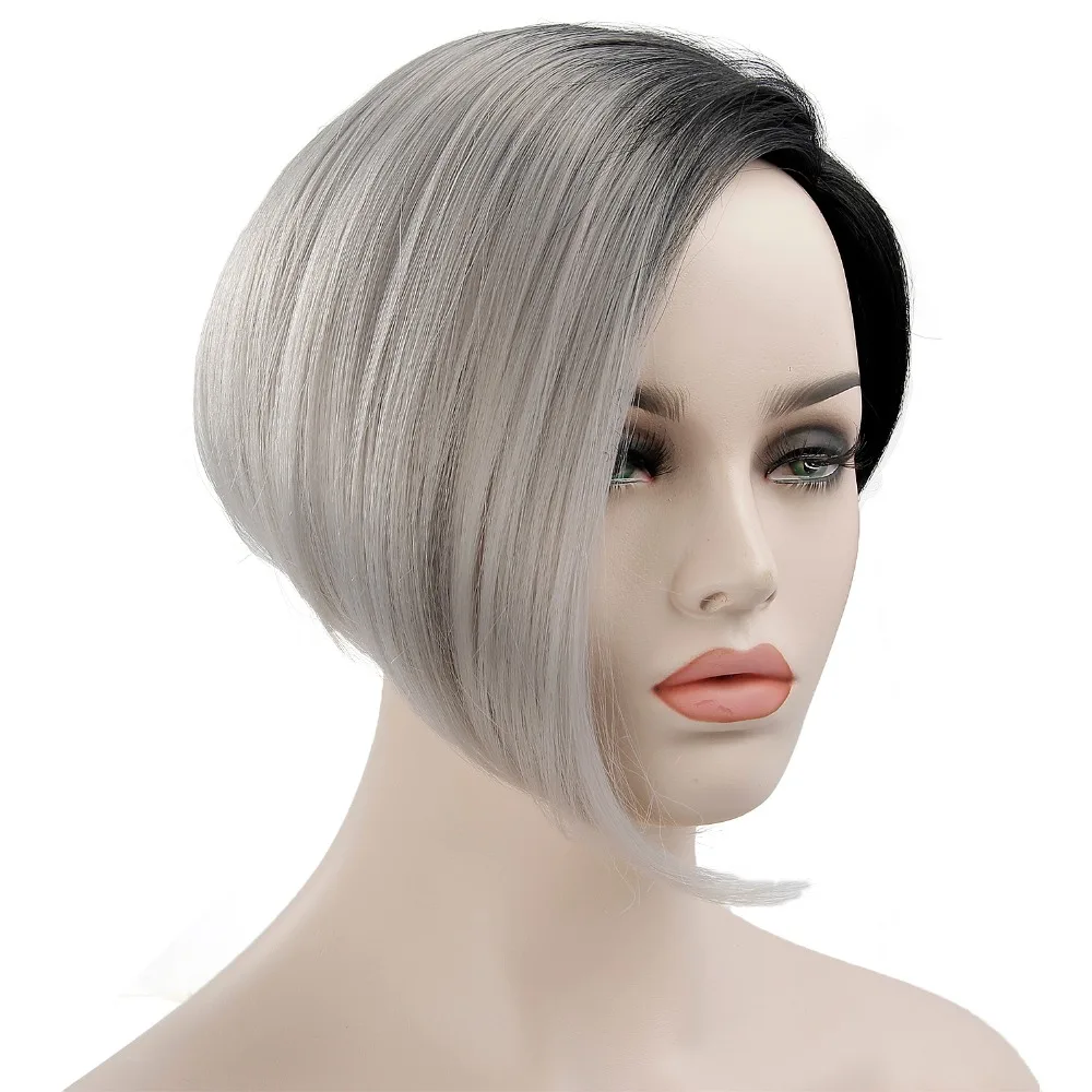 Pelucas negras cortas para mujeres pelucas de pelo sintético mujer fibra resistente al calor Color mezclado Ombre gris peluca Cosplay Pelucas negras cortas para mujeres pelucas de pelo sintético mujer fibra resistente al calor Color mezclado Ombre gris peluca Cosplay