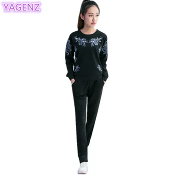 

YAGENZ Women Sportswear Autumn New Women's Leisure Suit 2 Pieces Set Long Sleeves Tops+Pants Women Female Student Sportswear 249