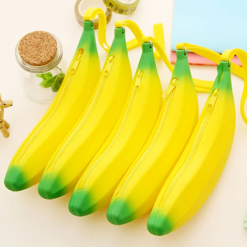 cheap Creative Novelty Banana Shape Pencil Bag Cute Small Stationery Pen Rubber Organizer Case Coin Purse School Student Supplies