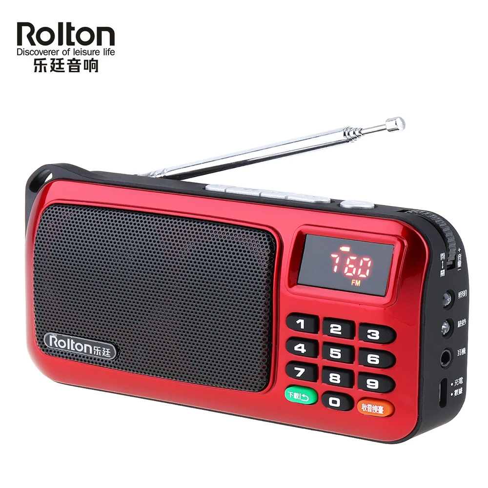

Rolton W405 Portable Mini FM Radio Speaker USB MP3 Music Player TF Card Subwoofer Radio Torch Lamp with LED Display