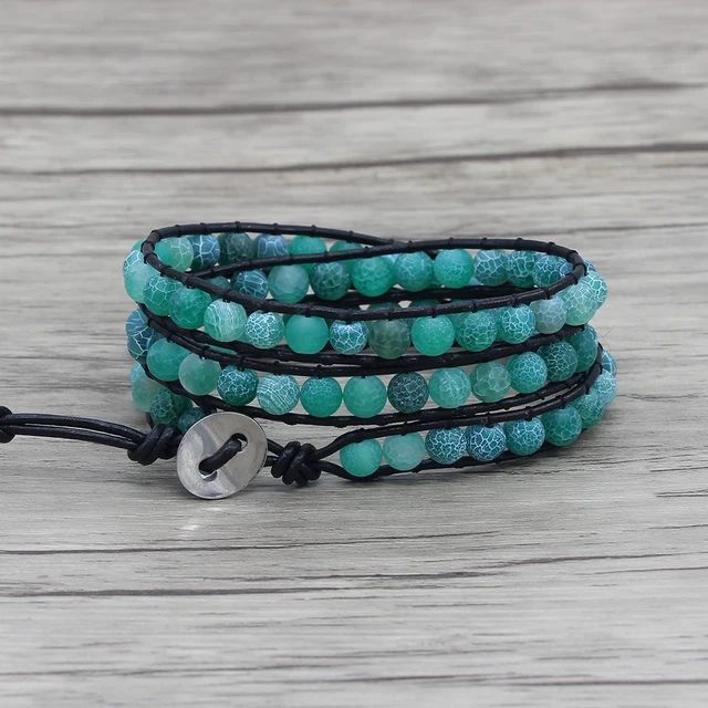Green Matt Dragon Beads Bracelet Leather Wraps Beaded Yoga Green Matt Dragon Beads Bracelet Leather Wraps Beaded Yoga Wrap Boho Jewelry Dropshipping