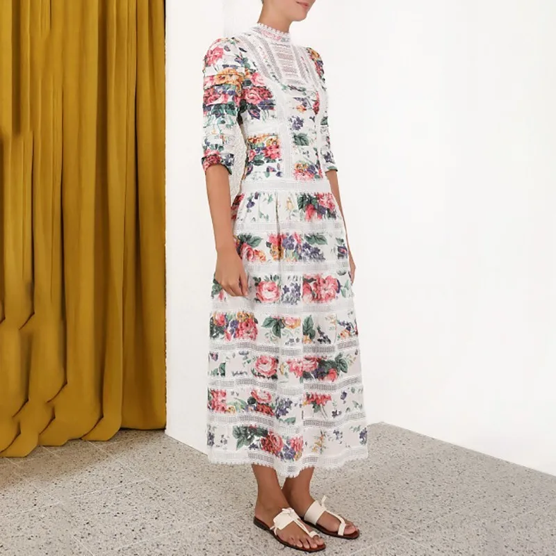 CAMIA/винтажное платье ZIM, лоскутное льняное пляжное платье с цветочным принтом, с высокой талией, с короткими рукавами, женское летнее платье, новинка года