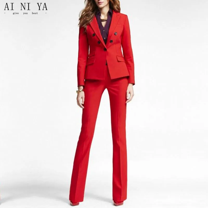 Red 2 piece set women business suits blazer with pants ladies office uniform formal pant suits for weddings tuxedo CUSTOM Red 2 piece set women business suits blazer with pants ladies office uniform formal pant suits for weddings tuxedo CUSTOM