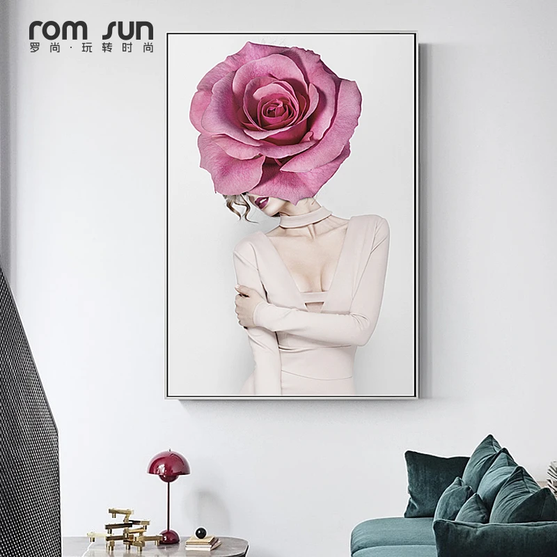

LS Nordic Beauty Woman Classical Canvas Painting Flowers Posters And Prints Wall Pictures For Living Room Girls Room Creative HD