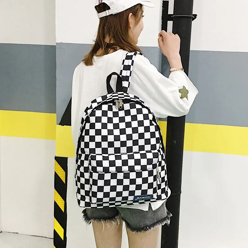

SWYIVY Female Backpack Black/white Plaid 2019 New Woman Bag Casual Shoulder Back Pack Student Backpacks Shoolbag