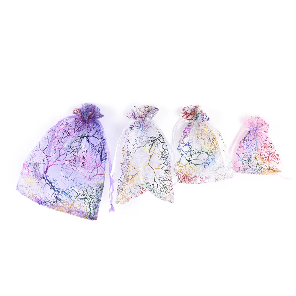 

10 Pcs/pack Coralline Print Drawstring Bag Organzation Jewelry Pouch Wedding Party Favor Bag Pouches Random 4 Sizes