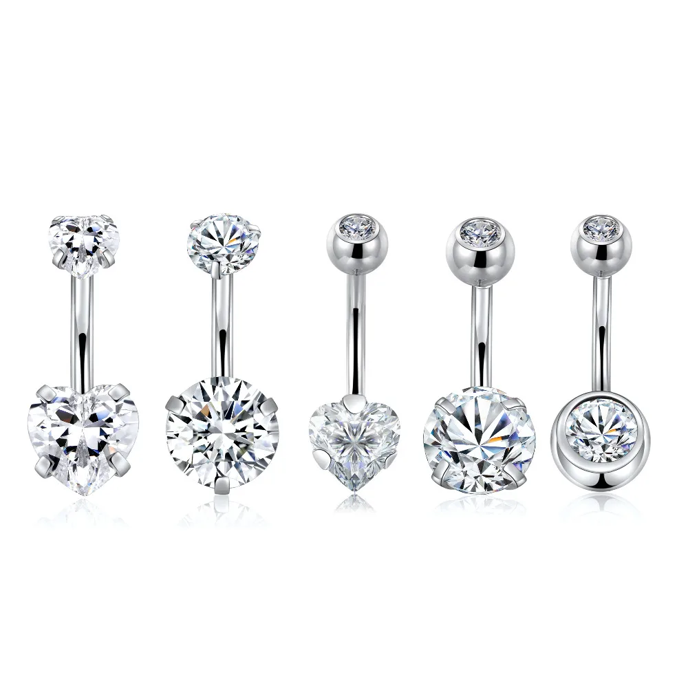 GAGABODY 14G 3/8inch 316L Surgical Steel CZ Belly Navel Button Ring for