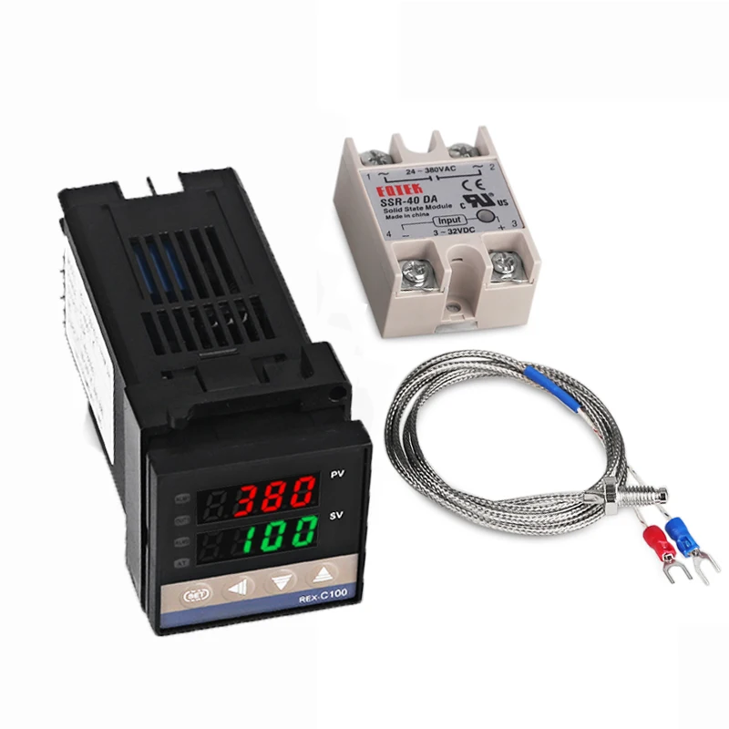 

REX-C100 Dual Digital PID Temperature Controller Thermostat SSR output+ 40DA SSR Relay+ K Thermocouple 1m Probe
