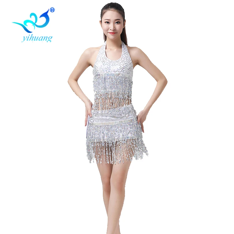 

Ladies Belly Dancing Costume Party Sequins Fringe Clubwear Outfits Stage Show Performance Carnival Halloween Bra+Hip Scarf