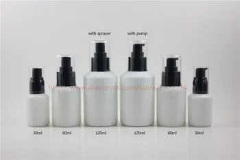 

30ml/60ml/120ml original white Glass bottle with black plastic sprayer or pump,cosmetic container,perfume bottle,lotion bottle
