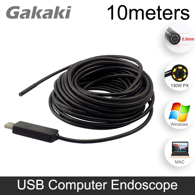 

Gakaki Mini 5.5mm Lens USB Endoscope Waterproof Camera 6LED 10M Snake Tube Borescope Endoscoop Insepction Camera Endoscopio