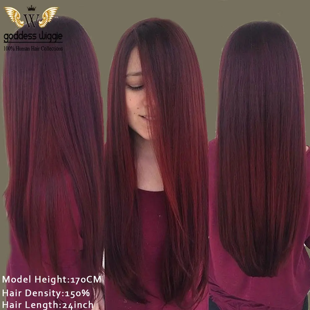 

150Density Ombre Cherry Red Silky Straight Lace Front Wigs Glueless Human Remi Hair Ombre Full Lace Red Wigs For Women