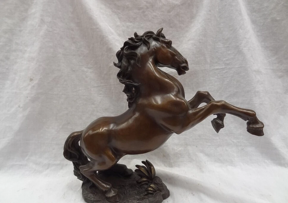 

14" Folk Chinese Pure Bronze Animal FengShui Wealth Up Running Horse Statue