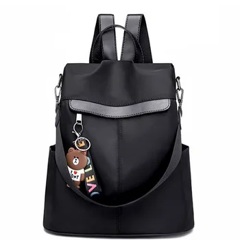 

Women Large-capacity Backpack New Nylon Waterproof Casual Wild Anti-theft Dual-use Pendant Bear Female Bag Travel School Bag