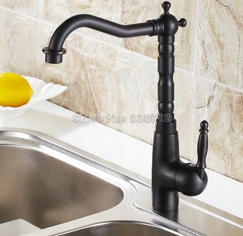 

Kitchen Sink Basin 360 Swivel Spout Faucet / Single Hole Deck Mounted Black Oil Rubbed Bronze Gooseneck Mixer Taps Crane Wsf071