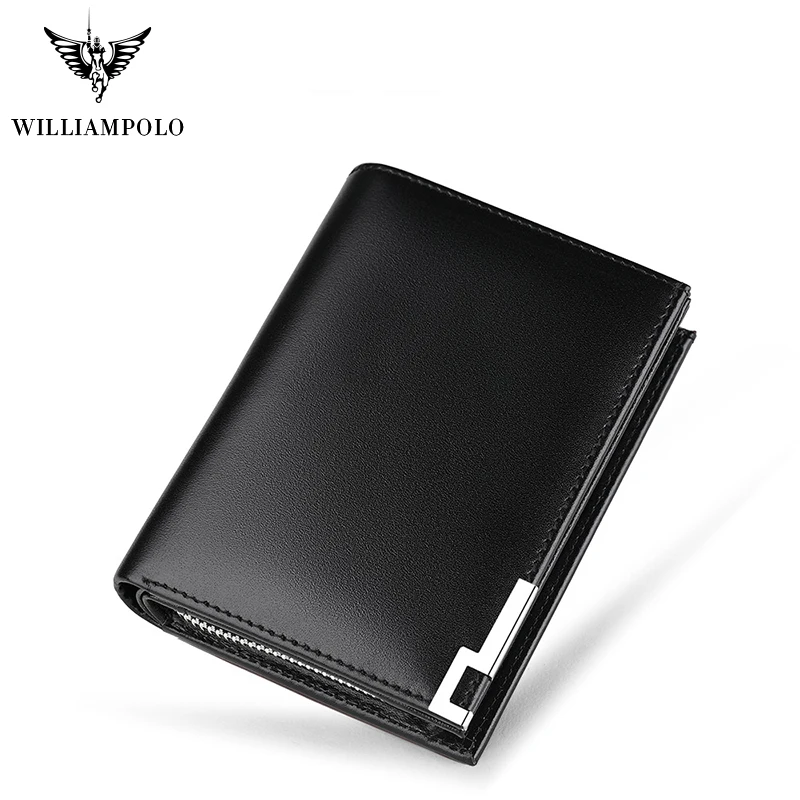 

WILLIAMPOLO Brand Short Wallet Genuine Leather Men' Purse Male Zipper Small Wallet Credit Card ID Holders Cardholder Coin Purse