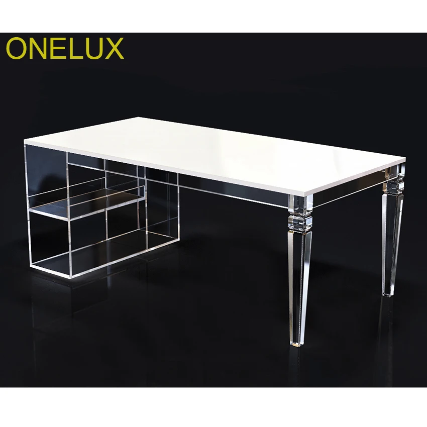 Tapered Legs Acrylic Coffee Table,Lucite Magazine Tables With Side Storage Trays-100W50D40H CM Tapered Legs Acrylic Coffee Table,Lucite Magazine Tables With Side Storage Trays-100W50D40H CM