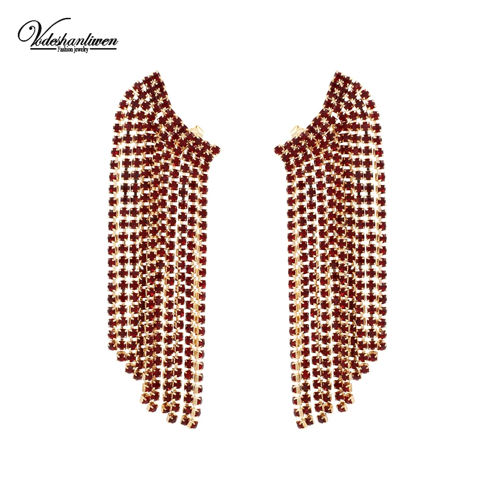 Vodeshanliwen ZA модные серьги с кисточками со стразами дизайн богемные большие болтающиеся серьги для женщин ювелирные изделия оптом