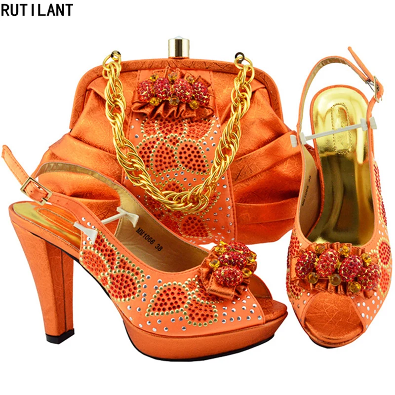 

Latest Design Women Shoes and Bags To Match Sets Italy Matching Shoes and Bag Set Decorated with Rhinestone Pumps Women Shoes