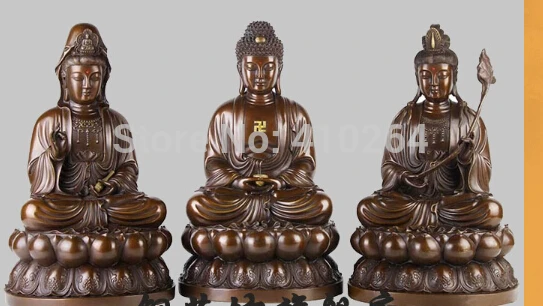 

16' China Tibet Buddhism three saints West Buddha Bodhisattva Bronze Statue