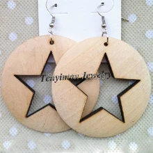 12 пар 45 мм Резные звезды серьги из дерева цвет деревянные серьги для рисования