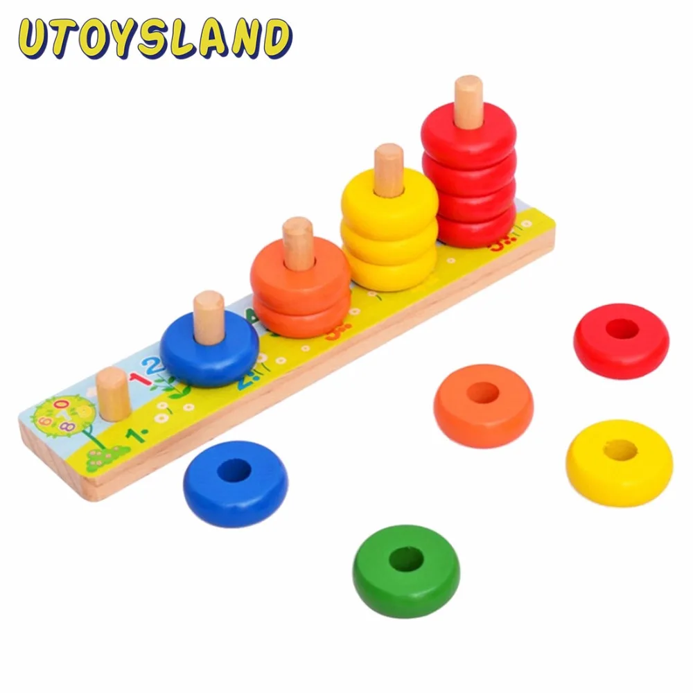 UTOYSLAND Rainbow Calculate Circle Montessori Counting Stacker Wooden 